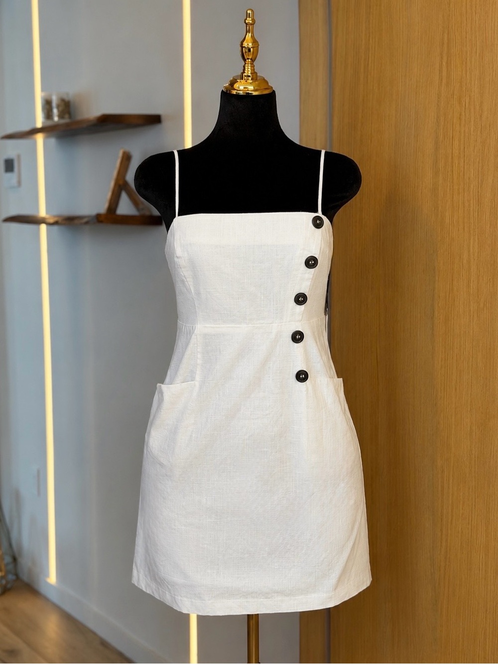 ASTR The Label Coastal Euro Summer Ivory Button Detail Mini Dress | Minimal Muse